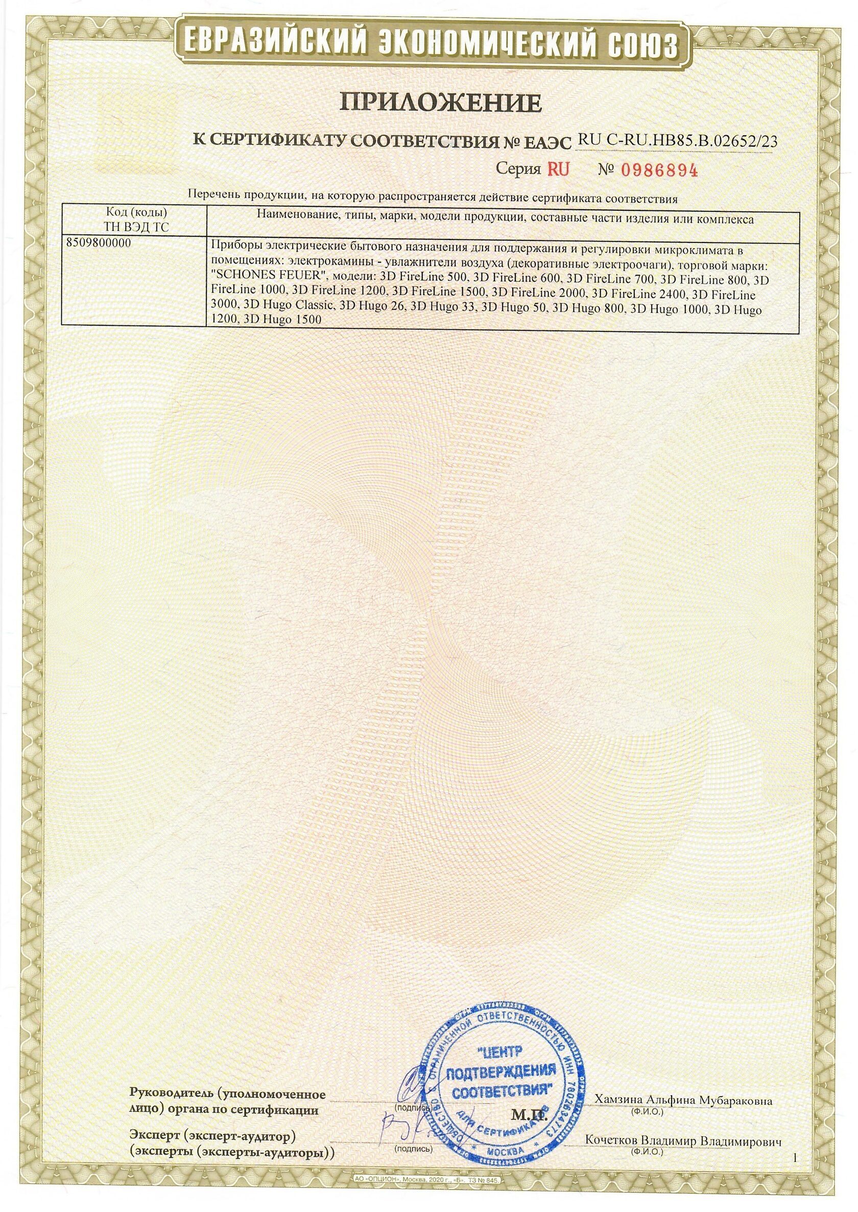 Приложение к сертификату